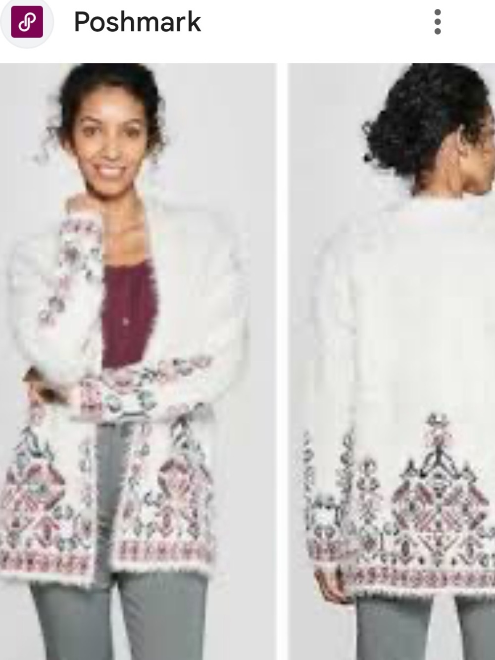 Knox Rose White Open Fair Isle Eyelash Cardigan. Size Medium